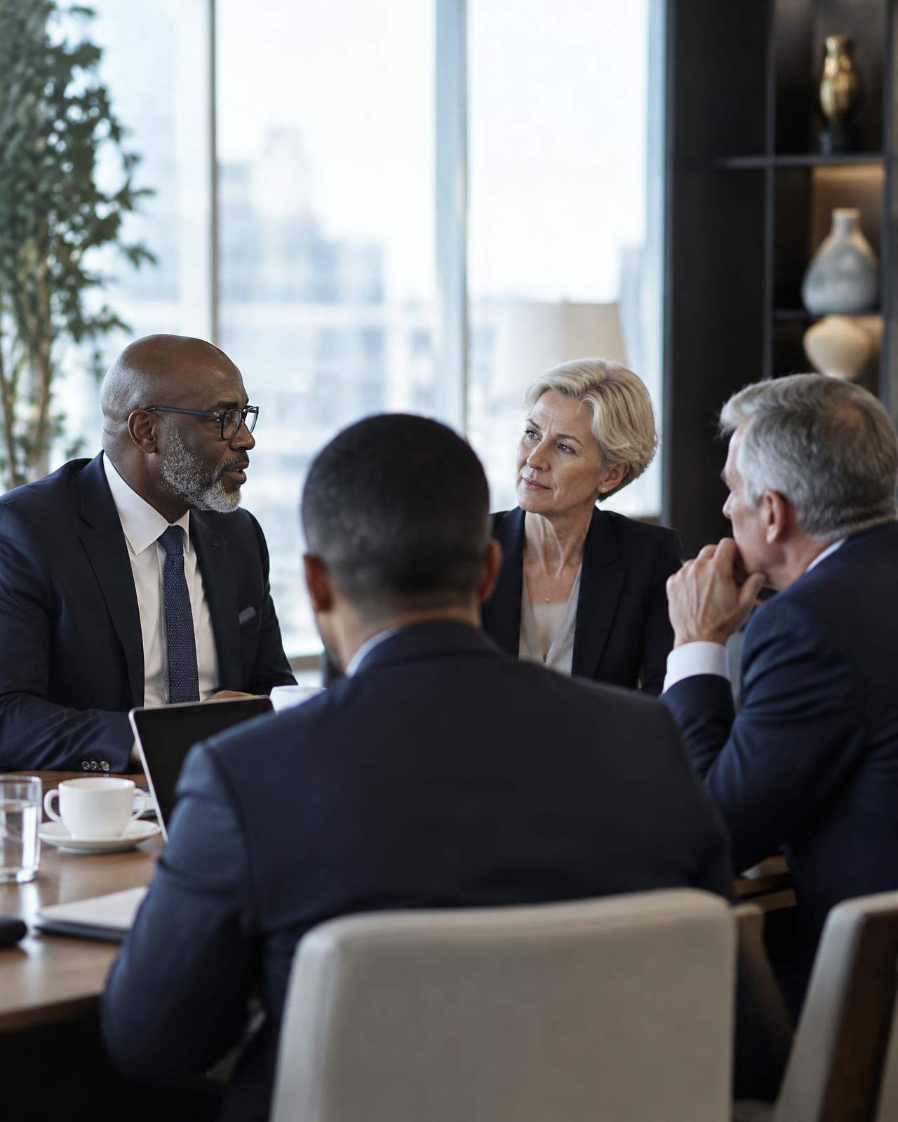 Senior executives in a leadership meeting